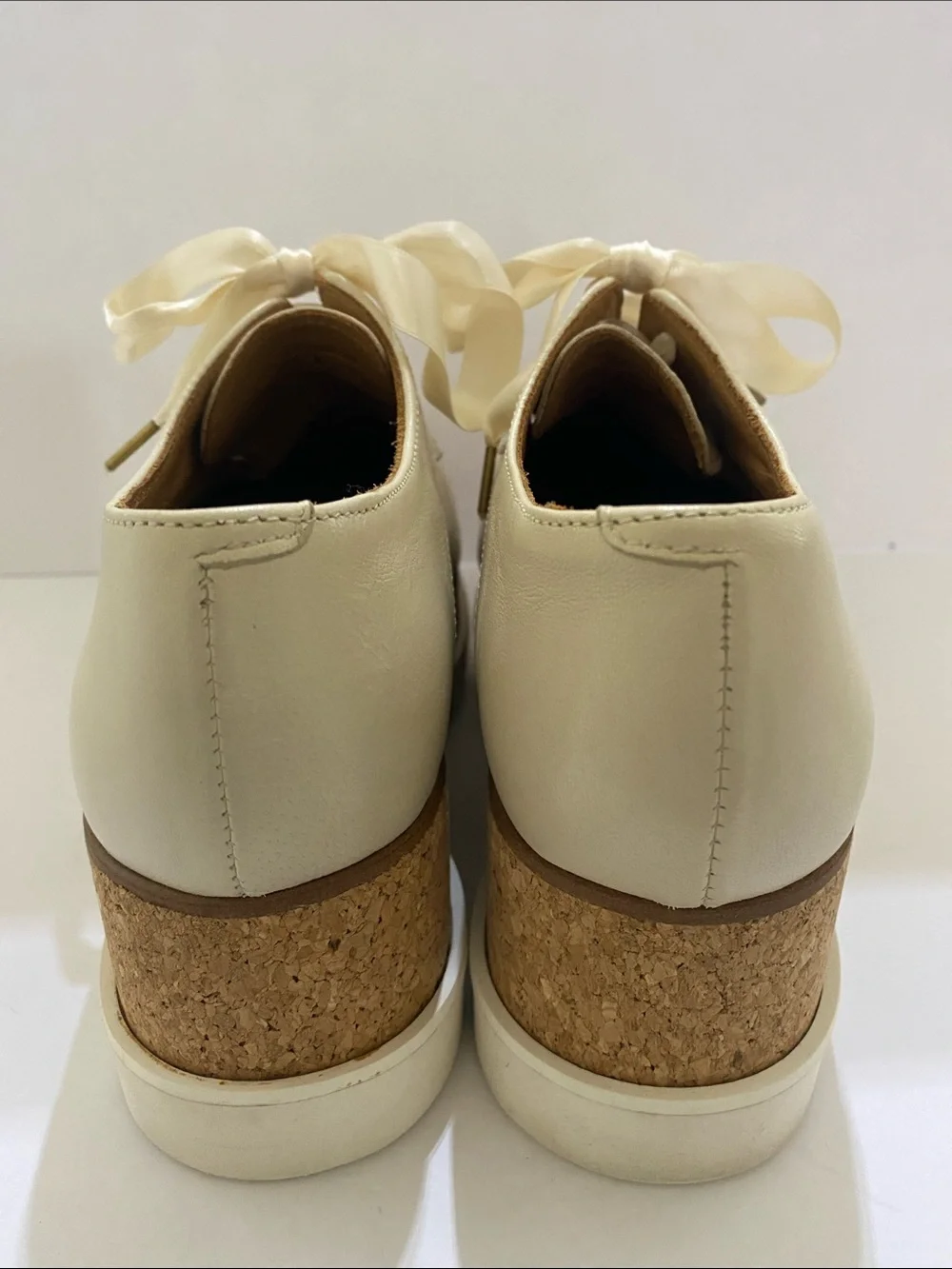 Trussardi Cream Platform Lace-Up Oxfords with Cork Midsole